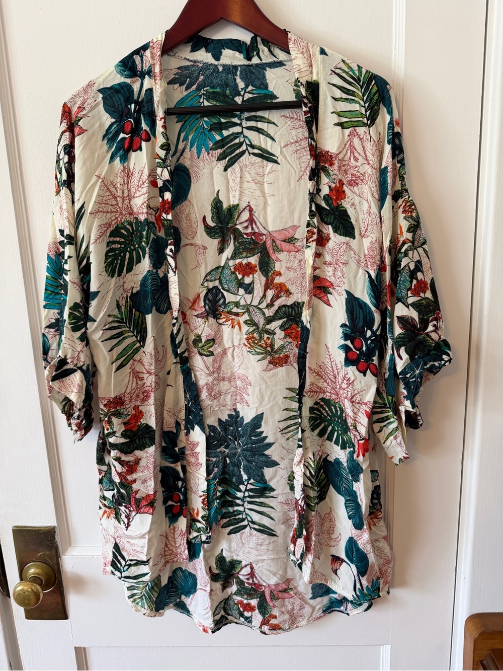 Tropical Palm Fern Floral Botanical Resort Summer Vacation Cover-Up Kimono
